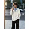 Sudadera de alta gama con cremallera a media altura, imitación de dos piezas para hombre, chaqueta de otoño de corte holgado con bloques de color y solapa, camiseta de manga larga para pareja