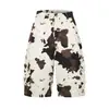 Fornecimento Exclusivo Transfronteiriço: Calças de Trabalho Cropped Estilo Retrô Americano com Estampa de Vaca Camuflada Desgastada para Homens e Mulheres, Shorts de Perna Larga para o Verão