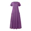 Vestido Feminino Transfronteiriço Europeu e Americano Amazon Cor Sólida Gola Redonda Manga Curta Bainha Longa Solta