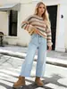 Suéter de punto de color bloqueado para mujer transfronterizo de primavera y otoño, agradable para la piel, adecuado para el uso diario, suave y acogedor, cuello redondo, versátil, top de moda