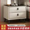 Mesita de noche de madera maciza y chapa de piedra, diseño moderno y minimalista, adecuada para apartamentos pequeños, con cajones para almacenamiento