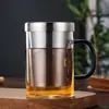 Taza de Té de Vidrio Resistente al Calor con Separación de Té y Agua, Filtro de Acero Inoxidable, Gran Capacidad, Diseño Floral, con Asa, para Uso en Casa