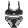 Sutiã rendado sexy estilo francês transfronteiriço com aro, projetado para levantar e prevenir a flacidez, com acabamento em renda de cílios, conjunto de lingerie para mulheres