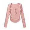 Camiseta sexy de manga larga con cuello cuadrado y botones de color liso para chica sexy europea y americana, camiseta ajustada con forro polar para otoño e invierno.