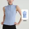 Nueva chaqueta de fitness sin mangas con cuello alto para mujer, chaleco cárdigan deportivo elástico ajustado con cremallera, top de yoga para verano