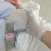 Calcetines Rayados para Mujer, Algodón Puro, Estilo Delgado de Verano, Patrón de Corazón Bordado, Cuadros, Borde Enrollado, Calcetines de Media Pantorrilla, Calcetines Largos de Dongdaemun