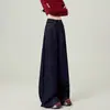 Jeans Vintage Azul Escuro de Perna Larga Grande Feminino Moda Primavera e Verão Novo Estilo Cintura Alta Afundada Calças Afundadas Soltas