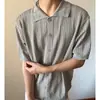 Camisa de Punto de Manga Corta con Solapa Hueca Estilo Retro Americano Seleccionada Cuidadosamente para Hombre, Elegante Cardigan Holgado de Encaje Estilo Perezoso