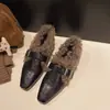 Zapatos de cuero nuevos, elegantes y cálidos para otoño/invierno con punta, forro de felpa, versátiles para cualquier atuendo, colección 2026, Mary Janes planos de tacón grueso para mujer
