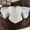 Top blanco de tirantes strapless de alta resistencia con perlas para mujer, corsé elegante y estilizado