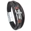 Pulsera Popular Europea y Americana de Cuero de Amazon, Pulsera Trenzada de Acero Inoxidable y Cuero, Joyería de Múltiples Capas con Forma de Cruz para Hombre de Cuero Genuino