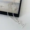 Colar Secreto de Pedras Naturais com Contas, Design de Nicho, Pingente Metálico de Luxo Leve, Corrente para Suéter Trançada, Corrente para Clavícula