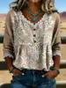 2026 Nueva Camiseta Estampada Transfronteriza de Cuello en V con Encaje Top Elegante Camisa Casual de Trabajo para Mujer Verano