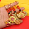 Chaveiro Pingente Esmalte Ouro de Areia Método Antigo Guochao Pingente Saco da Sorte Cinco Imperadores Vazado Presente Comemorativo de Ponto Turístico