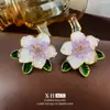Pendientes de Gota de Aceite con Diamantes Incrustados de Aguja Plateada Camelia Colorida Estilo Coreano Pendientes Florales de Lujo Ligero Pendientes Exquisitos Versátiles