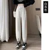Calça Jogger de Cintura Ajustável com Cordão para Gestante, Pés Amarrados, Caimento Solto com Punho, Outono Inverno, Com Bolsos, Casual Esportivo para Gravidez, Calça Longa