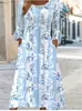 Vestido de Verano 2026 Nuevo Estilo Europeo y Americano Estampado Corte A para Mujer Holgado de Longitud Media Cuello Redondo Mangas de Campana Casual