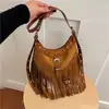 Bolsa Tote Transfronteiriça de Camurça Retrô com Franjas Feminina Outono/Inverno 2026 Nova Bolsa de Ombro Único Transversal de Alta Qualidade para o Dia a Dia