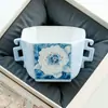 Taza de té pequeña de doble asa Zui Mo Blue Gardenia del fabricante, taza de té personal de cerámica para uso doméstico, juego de té Kung Fu