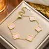 Pulsera de trébol de cuatro hojas de acero de titanio que no se desvanece con diamantes, pulsera de dijes de moda de oro rosa de 18 quilates, pulsera de cinco flores estilo europeo y americano