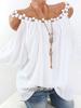 Roupas Europeias e Americanas Femininas Transfronteiriças Verão 2026 Desejo Amazon Ebay Mais Vendido Renda Gola Redonda Ombro a Ombro Cor Sólida Camiseta para Mulheres