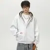 Sudadera cárdigan de color liso estilo americano para hombre, corte limpio, doble cremallera, tejido de aire, tridimensional, holgada, casual, chaqueta con capucha, moderna