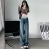 Jeans de Pierna Ancha para Mujeres Embarazadas Gruesos Retro Azules Forrados de Polar Nuevos Pantalones Rectos de Primavera y Otoño para Usar por Encima Pantalones de Invierno