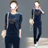 Talla Grande 100kg Mujer Nuevo Primavera/Otoño Moda Suelto Casual Estilo Coreano Conjunto de Dos Piezas de Terciopelo