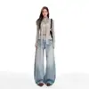 Jeans Rectos Lavados Azul Claro para Mujer, Tendencia de Invierno Nuevo Estilo, Pantalones Anchos Sueltos Alargadores