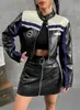 Top Corto de Cuero Estilo Americano Cuello Alto para Mujer 2024 Otoño e Invierno Nuevo Fresco Chaqueta con Cremallera y Solapa a Rayas