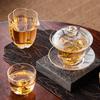Taza de té de cristal con tres tapas, tazón individual de alta gama estilo japonés Xizang Jinshan, juego de té Kung Fu, tetera portátil