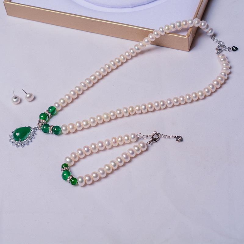 母亲节天然淡水珍珠妈妈链套装 民族风玛瑙项链手链耳