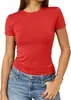 Camiseta Casual Feminina Básica Shein Popular, Gola Redonda Fina, Manga Curta, Cor Sólida, Corte Ajustado, Transfronteiriça Amazon
