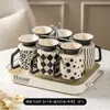 Conjunto de Canecas de Cerâmica Cor Creme Estilo Hepburn Francês de Alto Valor Estético, Combinação de Xícaras de Café com Leite, Copos Altos
