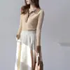 Mzoxom Ropa de Punto Elegante con Cuello Polo para Mujer Diseño de Color Contrastante Suéter de Punto de Gama Alta