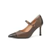 Sapatos de Couro Color Block Estilo Francês de Nicho, Sapatos Mary Jane Planos de Couro Genuíno com Tira Única, Sapatos Femininos Inspirados em Chanel