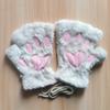 Invierno Lindo Dibujo Animado Gato Niñas Guantes Cálidos sin Dedos Engrosados Felpa Pata de Oso Medio Dedo Guantes Garra de Gato