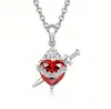 Collar con Colgante de Cruz de Zirconia Roja en Forma de Corazón, Cadena de Clavícula de Moda con Incrustaciones de Diamantes de Zirconia en Forma de Corazón, Cadena Creativa para el Cuello Dorada con Forma de Corazón