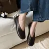 ¡Versión de cuero! Zapatos casuales para mujer estilo francés sin cordones con punta redonda, versátiles para ir al trabajo, cómodos para los pies, zapatos planos negros