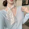 Estilo Retro Coreano~Lenço de Seda Branco com Bolinhas Francesas, Gravata de Pescoço, Faixa de Cabelo, Prendedor de Cabelo para Mulheres, Lenço Longo de Primavera e Outono, Fita Versátil
