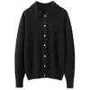 Novo cardigã de cashmere outono e inverno para mulheres, corte solto, gola redonda, gola de camisa em crochê vazada, jaqueta suéter de tricô top