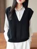 Chaleco de Punto de Hilo de Algodón Puro con Cuello en V para Mujer, Color Sólido, Holgado, Sin Mangas, Pulóver, Chaleco Superior para Superponer, Nuevo de Principios de Otoño