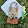 Nova bolsa de malha crossbody para celular, bolsa de malha com estampa de flor e desenho animado, bolsa de mão feminina