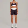 Conjunto de Yoga Bloco de Cor Areia de Outono Alças Duplas nos Ombros Toque de Alto Padrão Roupa Esportiva para Fitness Conjunto para Corrida e Exercício 6211+5397