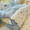 Juego de cuatro piezas de algodón 100% de grado A para maternidad e infancia, sábana de algodón puro con encaje de conchas fresco estilo ins, funda de edredón individual para dormitorio de estudiante