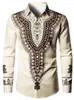 Camisa de Manga Larga Estilo Étnico Africano para Hombre Retro Dashiki Estampado Digital Cárdigan con Solapa Top Casual