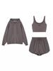 Primavera y verano 2024 moda transfronteriza ocio reductor de edad fitness running suéter shorts traje de tres piezas estilo deportivo mujeres