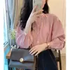 Camisa Rayada de Tencel Rosa Diseño Otoñal Sentido de Nicho Camisa de Alta Gama Francesa Top Pequeño para Mujer Moderno