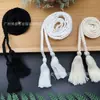 Cuerda de Algodón Trenzada Negra y Blanca con Borlas Dobles, Cinturones de Borlas de Algodón, Borlas para Colgar Cortinas, Accesorios de Borlas del Fabricante, En Stock