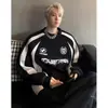 Sudadera Colorblock Deconstruida para Hombre, Tendencia Primavera y Otoño Estilo Americano Cuello Redondo Ropa Deportiva, Chaqueta Biker Holgada Fresca de Moda